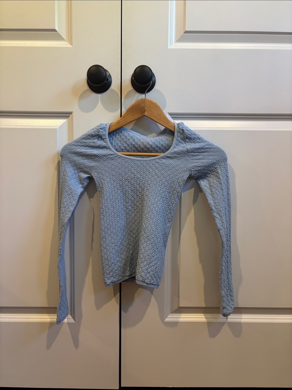 Free People Light Blue Textured Long Sleeve Tee